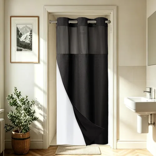 Vista 63 de EUTXL Cortina de ducha beige sin gancho con forro a presión, 230 GSM, cortinas de ducha para baño, 71 pulgadas de ancho x 74 pulgadas de alto