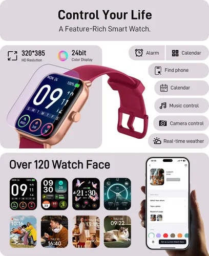 Vista 7 de Hingso Relojes inteligentes para mujer, Android y iPhone, Alexa integrado, rastreador de actividad física de 1.85 pulgadas con respuesta/hacer Rojo