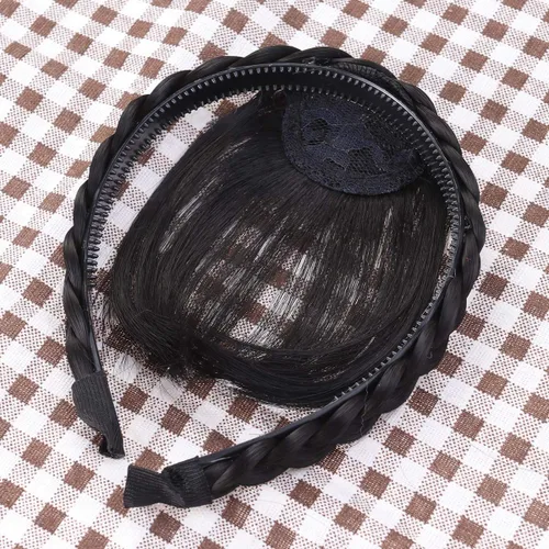 Vista 7 de Extensiones de cabello sintético con flecos, para mujeres y niñas (negro)