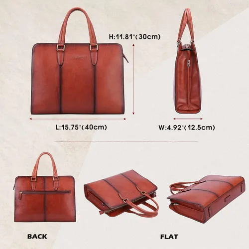 Vista 4 de Banuce Full Grains - Maletín de cuero italiano para mujer, bolsos y monederos de 14 pulgadas, bolsas de negocios para laptop, bolsa de trabajo
