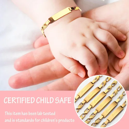Vista 2 de Tina&Co Pulsera Personalizada con Nombre de Bebé Personalizada Chapada en Oro de 18K para Recién Nacidos a Niños Niña Niño Cumpleaños Regalo de Baby