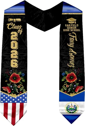 Vista 8 de IZI POD Banda de graduación personalizada de la bandera estadounidense de los salvadoreños, banda de graduación de salvadoreños, estola