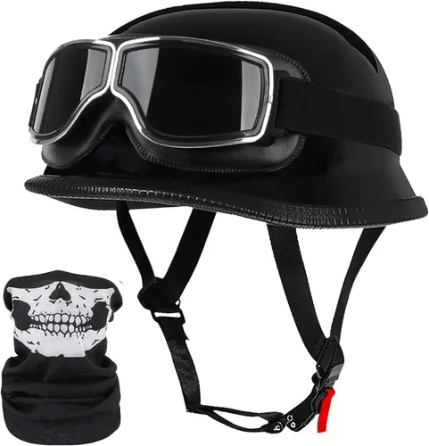 Vista 9 de Casco de motocicleta de estilo alemán, aprobado por DOT, para adultos, hombres y mujeres, casco de media carcasa con gafas, para bicicleta de calle