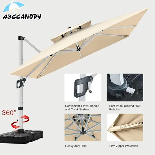 Vista 5 de ABCCANOPY Patio Umbrella Cantilever Double Top Outdoor Offset Umbrella with 360° Rotation