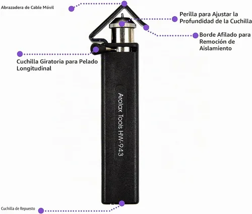 Vista 5 de Pelacables Redondo – Con Profundidad De Corte Ajustable – Para Pelar Circunferencial, Longitudinal y Ventana – Diámetro de 3/16" a 1