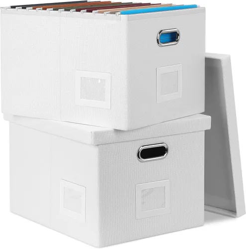 Vista 6 de Graciadeco Caja organizadora de archivos, coleccionista de almacenamiento plegable con tapa para cartas tamaño legal, carpetas colgantes decorativas