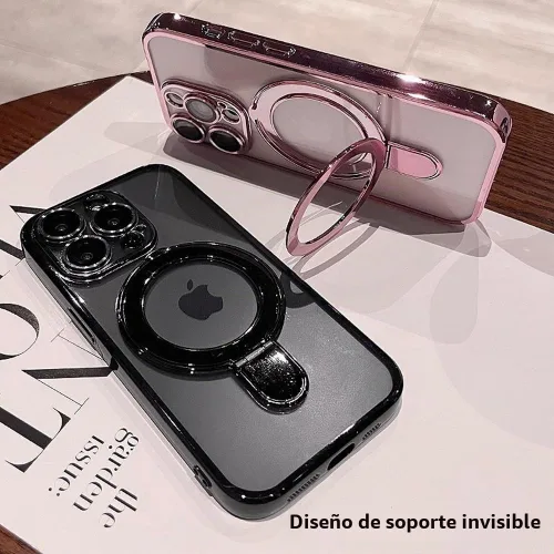 Vista 3 de Funda transparente con soporte magnético invisible para iPhone 14 Pro con protector de lente de cámara incorporado Compatible con MagSafe, cubierta