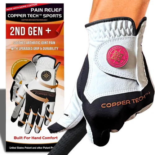 Vista 13 de Copper Tech Plus Ladies Golf Gloves Women (2nd Gen) Copper Compression Joint Support with Flexible & Comfortable Fit Tacky Silicone Pad