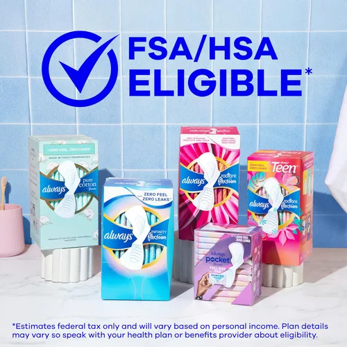 Vista 11 de Always Radiant Toallas Femeninas para Mujeres, Toallas Flexfoam con Alas, Tamaño 5, Absorción Extra Fuerte para la Noche, Ligeramente Perfumadas, 26
