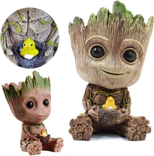 Vista 2 de TEEMO Decoraciones de Burbujeador de Aire Groot para Acuario, Decoraciones de Resina Marrón con Burbujeador de Aire para Acuario.