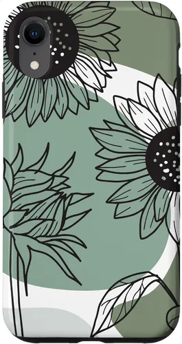 Vista 24 de iPhone 16 Aesthetic Sunflower Line Art Minimalistic Sage Green Case