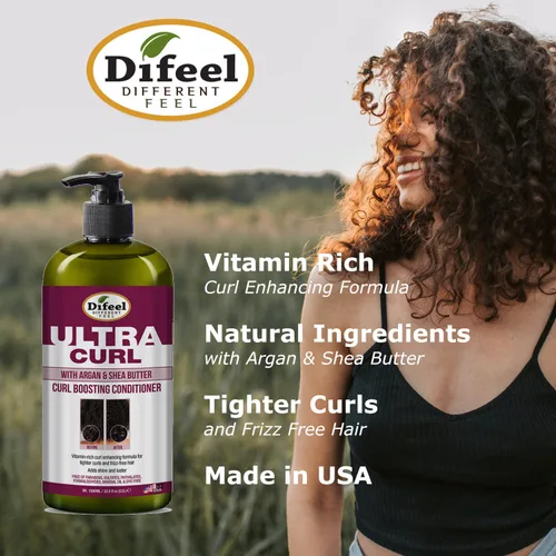 Vista 4 de Difeel Ultra Curl con Argán y Manteca de Karité - Acondicionador para aumentar los rizos, 33.8 oz.