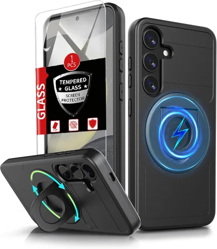Vista 5 de Funda para Samsung Galaxy S21 FE con 2 protectores de pantalla de vidrio templado, funda con función atril para Samsung Galaxy S21FE con cubierta