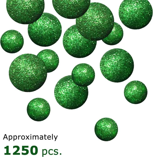 Vista 2 de Bolas de espuma con purpurina verde para manualidades y relleno de jarrón, 1250 bolas decorativas de dispersión de mesa, decoración de fiesta