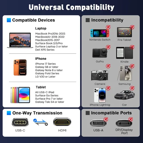 Vista 8 de Adaptador unidireccional USB C a HDMI 2.1 de 48 Gbps, 8K@60Hz, 4K a Gris