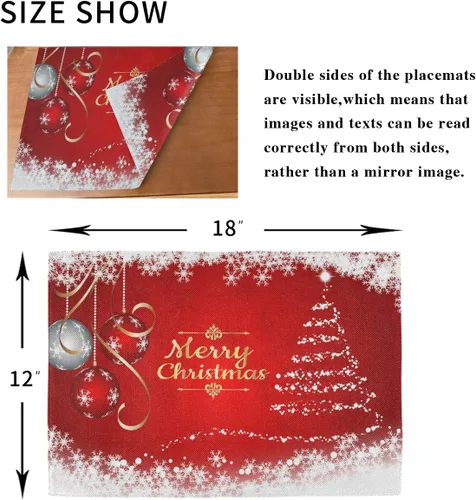 Vista 7 de Juego de 4 manteles individuales con diseño de árbol de Navidad, diseño de árbol de Navidad, resistentes al calor, manteles individuales lavables