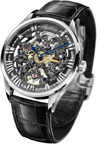 Vista 2 de AGELOCER Reloj mecánico automático tallado hueco impermeable de acero inoxidable relojes de negocios para hombre