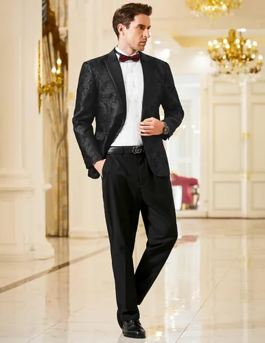 Vista 4 de COOFANDY Chaqueta de esmoquin formal de cachemira floral para hombre, vestido de cena, fiesta, baile de graduación, chaqueta de esmoquin