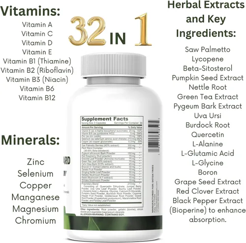 Vista 4 de Suplemento de próstata para hombres - Saw Palmetto, Pygeum Africanum, Beta Sitosterol, Zinc - Flujo urinario y apoyo para el control de la vejiga
