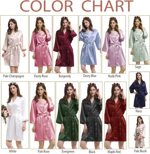 Vista 5 de Bata de novia para mujer, kimono, batas de satén para dama de honor, boda, fiesta, batas de novia, batas de seda