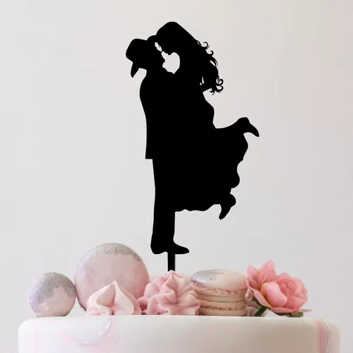 Vista 2 de Country Western - Decoración para tartas de boda, sombrero de vaquero, novia con botas o tacones, novia de levantamiento de novio, caligrafía