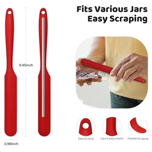 Vista 2 de Raspador de tarro de silicona con mango largo, esparcidor de mermelada para mantequilla de maní, espátula de cocina para hornear y glaseado