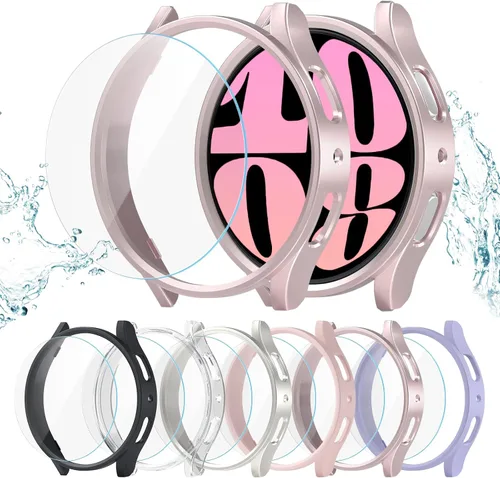Vista 17 de Pack de 12 fundas para Samsung Galaxy Watch 6 de 40 mm, protector de pantalla con cubierta de policarbonato duro y película protectora de vidrio