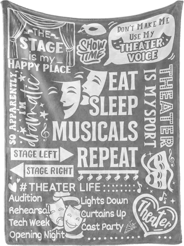 Vista 9 de Huglanket Manta de Regalo de Teatro Throw - Regalo para Amantes del Teatro de Broadway Niñas Niños Mujeres - Comer Dormir Musicales Repetir - 40" x
