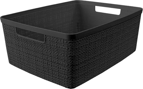 Vista 4 de Curver Juego de 6 cestas decorativas de plástico de yute mediano de 12 litros, para organización y almacenamiento, contenedores perfectos para Negro