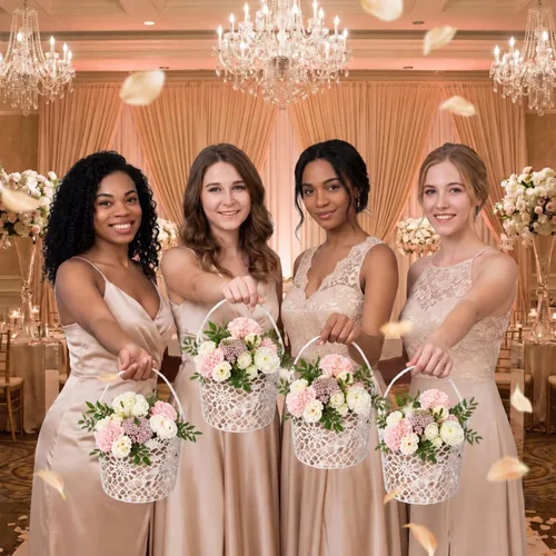Vista 7 de WILLBOND 4 cestas blancas para niña de las flores con asa para ceremonia de boda, 5.9 x 4.72 x 4.33 pulgadas