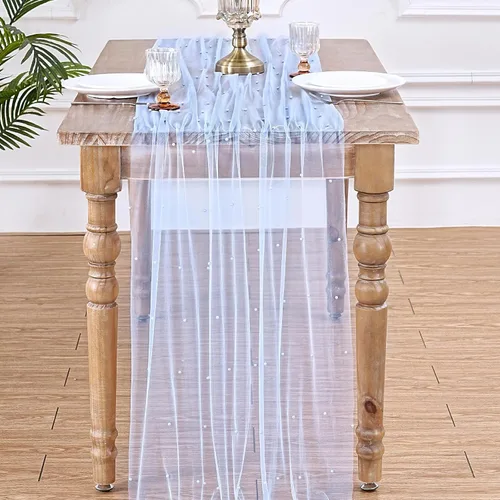 Vista 8 de LuoluoHouse Camino de Mesa de Perla para Centros de Mesa de Boda: Camino de Mesa de Perla de 10 pies, Decoración de Mesa de 29x120 Pulgadas de Tul