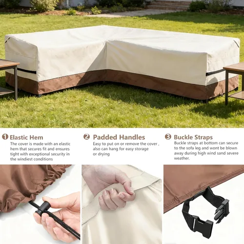 Vista 4 de okcool Funda modular para exteriores, fundas para muebles de patio en forma de L para muebles seccionales de 6 plazas, 85 pulgadas de largo x 32
