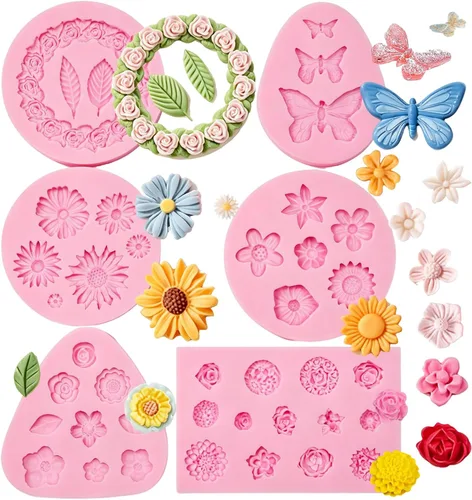 Vista 10 de Moldes de silicona para mariposas, 6 paquetes de moldes para 6 moldes de flores Pakcs