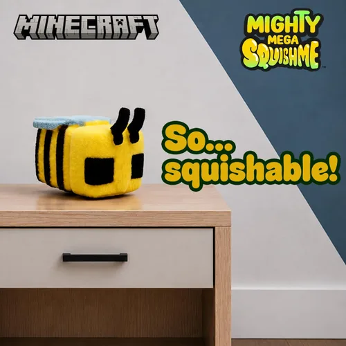 Vista 6 de Minecraft Mighty Mega Squishme (Abeja Cozie) Officially Licensed Minecraft Movie collectible. Soft slow-rise foam squishy, about 8 inches, with a