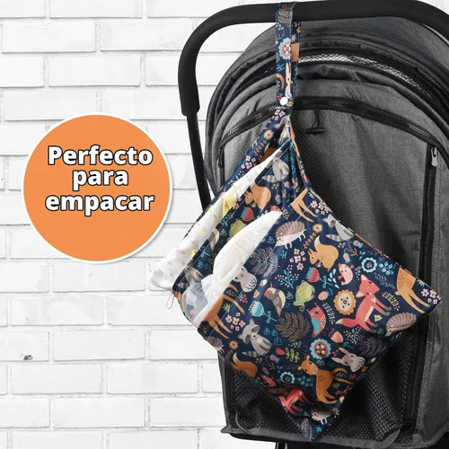 Vista 7 de 2 bolsas de tela para pañales húmedos y secos, impermeables, reutilizables, con dos bolsillos con cremallera, para viajes, playa, piscina Negro
