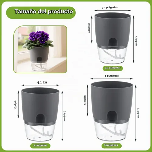 Vista 3 de Macetas de riego automático para plantas de interior, macetas para exteriores, paquete de 3 macetas de riego automático de 6 pulgadas, macetas
