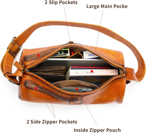 Vista 4 de NIUCUNZH Bolso bandolera de cuero genuino vintage hecho a mano, mochila de hombro, mochila de senderismo, paquete de viaje