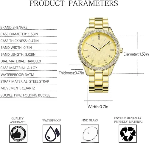 Vista 7 de Reloj de pulsera de cuarzo para mujer, fácil lector, fecha de expansión, reloj de cuarzo para mujer, reloj de pulsera de cuarzo 8126