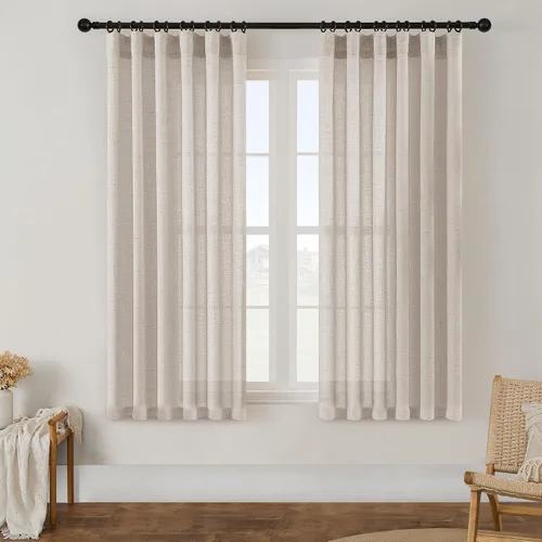 Vista 54 de Cortinas de cocina de lino semitransparente beige de 24 pulgadas de largo, 2 paneles Cream, Cafe Short Curtains, for Bathroom Small Windows, Light