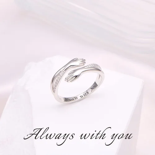 Vista 4 de Hug Ring, S925 Sterling Silver Hug Rings for Women Girl, Hugging Hand Open Promise Ring, Mothers Day Valentine's Day Birthday Gifts