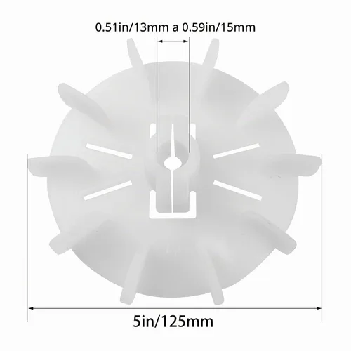 Vista 2 de Hoja de ventilador de motor de 5 pulgadas/4.921 in de forma redonda de plástico blanco con 10 paletas para diámetros de husillo de motor de 0.51