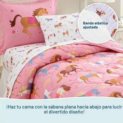 Vista 5 de Wildkin Juego de sábanas tamaño individual – Microfibra suave, sábana bajera y sábana superior, funda de almohada – Caballos