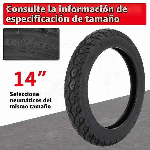 Vista 2 de Neumático sin cámara de 14 x 2.125, neumático eléctrico de bicicleta de 14 x 2.125 con válvula en ángulo para bicicleta plegable eléctrica de 14 1