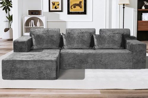 Vista 16 de HABUTWAY Sofá modular modular de 101 pulgadas con asiento profundo, moderno sofá convertible en forma de L, sofá tapizado con diván para sala