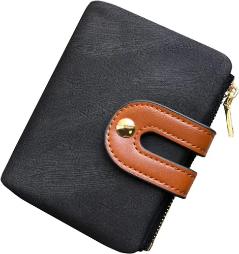 Vista 15 de AOXONEL Cartera pequeña de cuero plegable Rfid para mujer, con cremallera, bolsillo para tarjeta de identificación, delgada, compacta y delgada