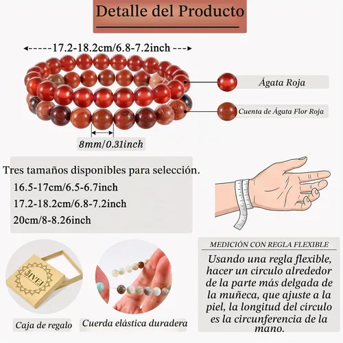 Vista 4 de Bivei - Pulsera elástica de cuentas redondas de cristales curativos semipreciosos naturales, hecha a mano, rellenadores de regalo para mujeres Ágata