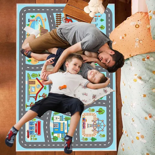 Vista 8 de Alfombra para niños, alfombra de coche para niños, tapete de juego, alfombra para coches de juguete para sala de juegos, aula, habitación de niños