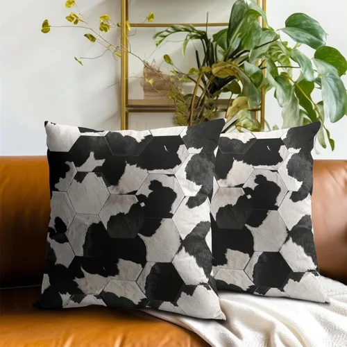 Vista 7 de Giwawa Juego de 2 fundas de almohada decorativas de piel de vaca, con estampado de vaca, funda de cojín con cuadrícula de piel de animal de granja