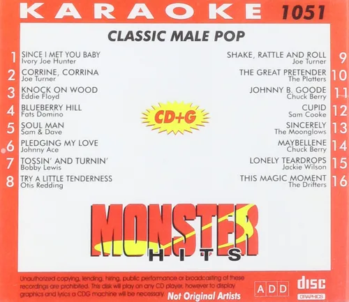 Vista 2 de Monster #1051 Karaoke CDG MALE ClLASSIC POP & OLDIES