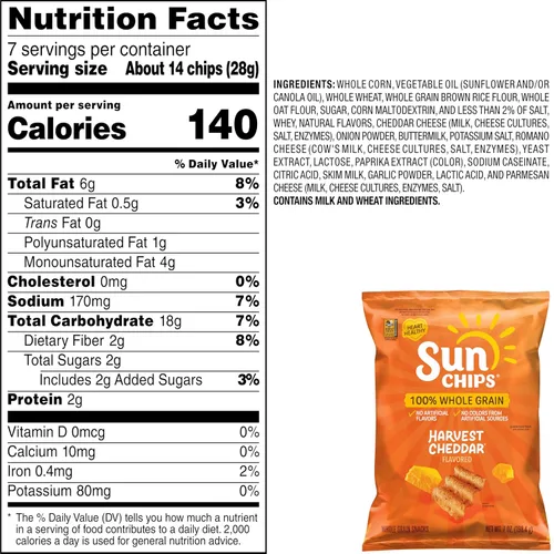 Vista 3 de SunChips Aperitivos muticereal con sabor Harvest Cheddar (cheddar auténtico), 7 oz